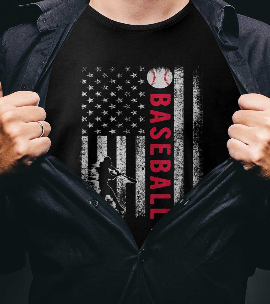 Vintage USA American Flag Baseball Pride Team Iconic T-Shirt