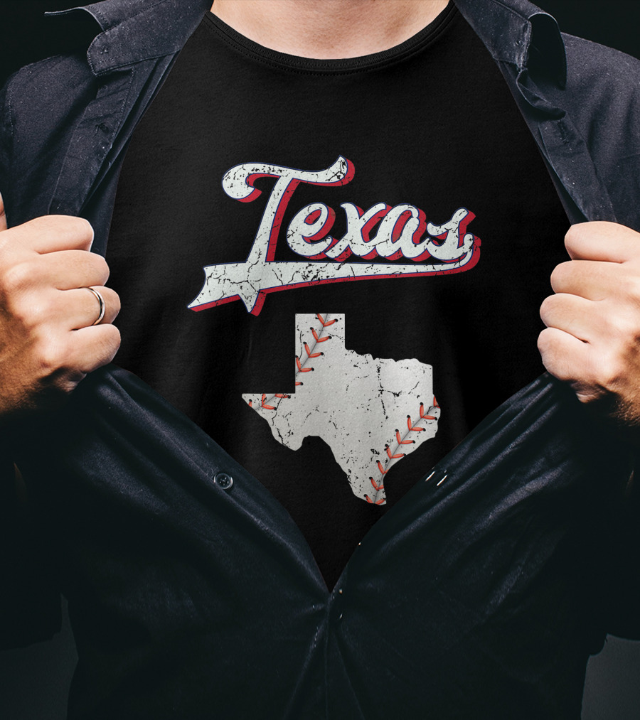 Texas Baseball Game Day Vintage Ranger Map T-Shirt