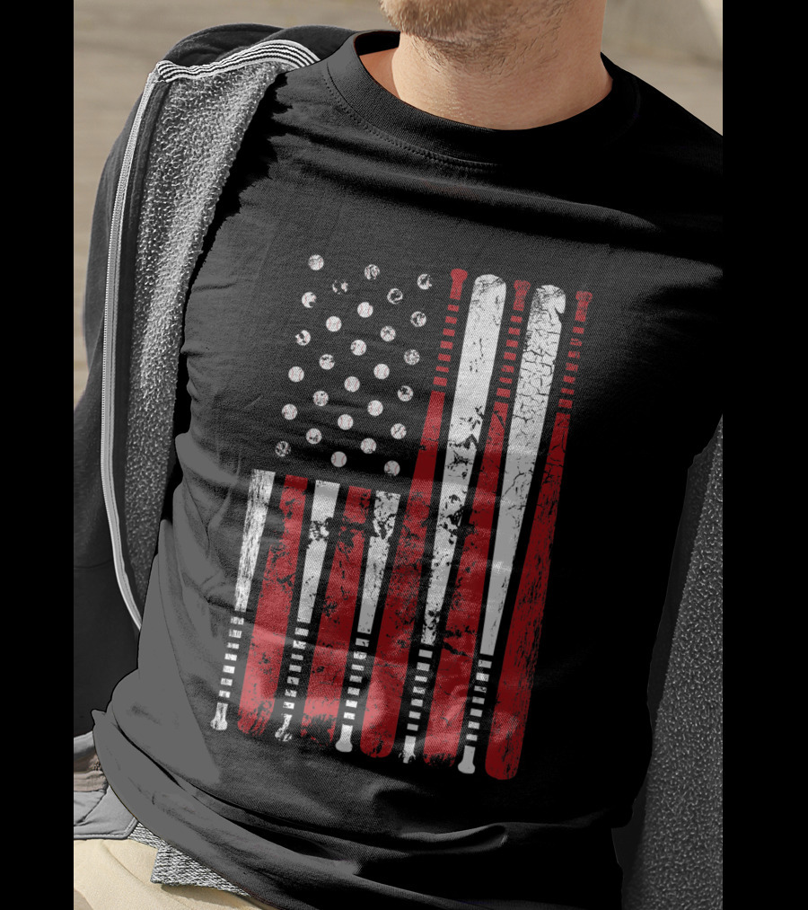 Vintage American Baseball Bat USA Flag T-Shirt