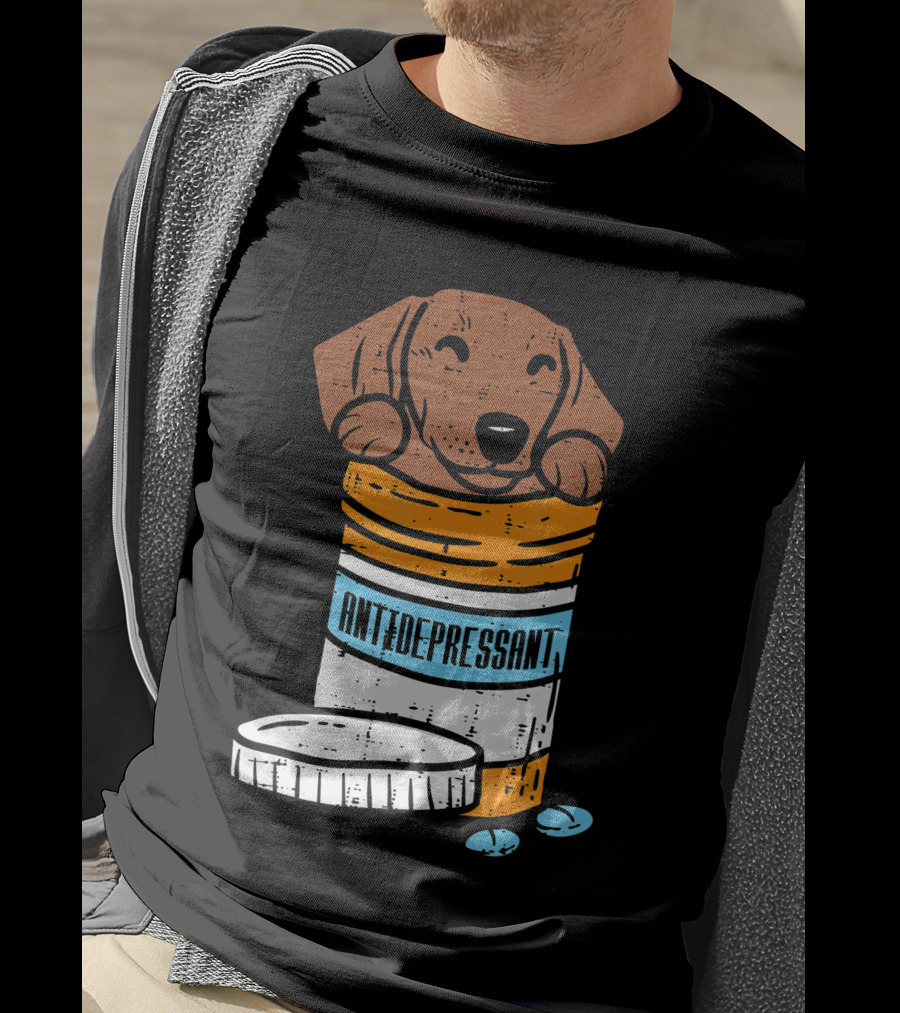 Antidepressant Dachshund Wiener Sausage Dog In Prescription Pill Bottle T-Shirt