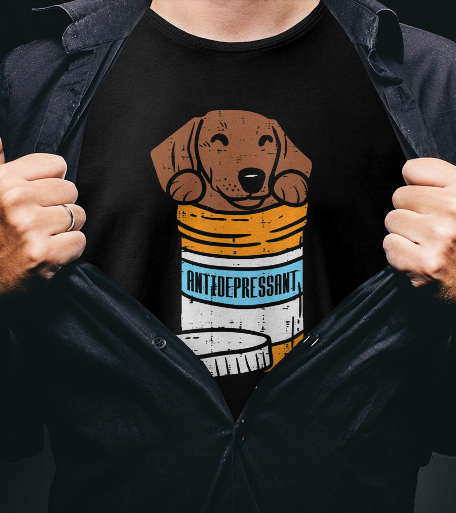 Antidepressant Dachshund Wiener Sausage Dog In Prescription Pill Bottle T-Shirt
