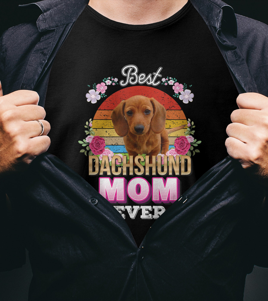 Best Dachshund Mom Ever Floral Rainbow T-Shirt