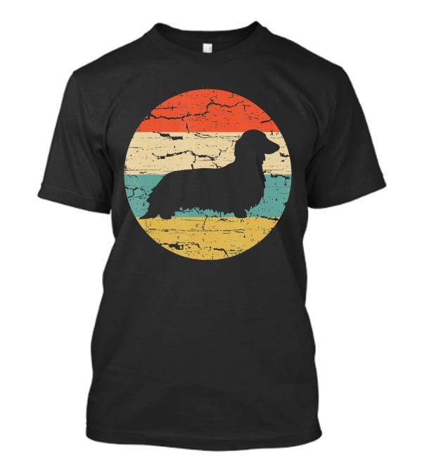 Dachshund Long Haired Dog Vintage Retro Stripes T-Shirt