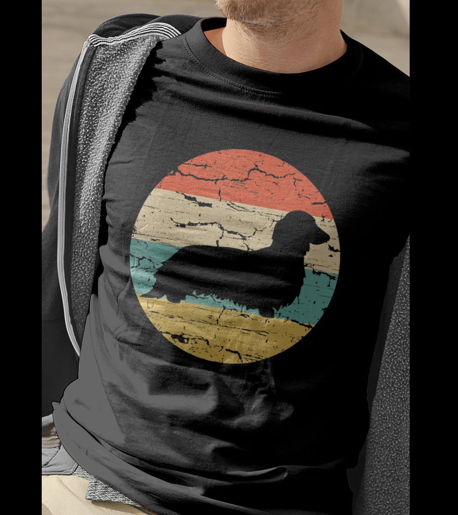 Dachshund Long Haired Dog Vintage Retro Stripes T-Shirt
