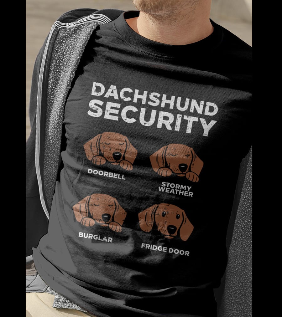 Dachshund Security Doorbell Stormy Weather Burglar Fridge Door Wiener Dog Lover Owner T-Shirt