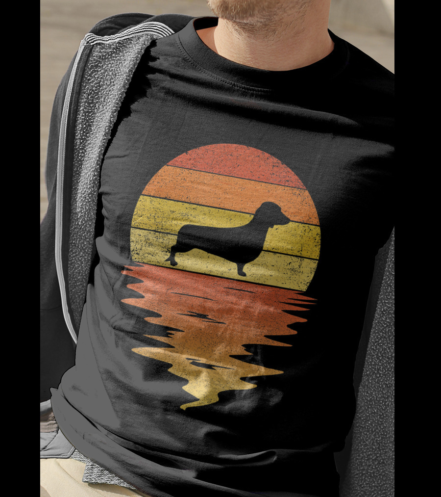 Dachshund Retro 70s Vintage Sunset T-Shirt