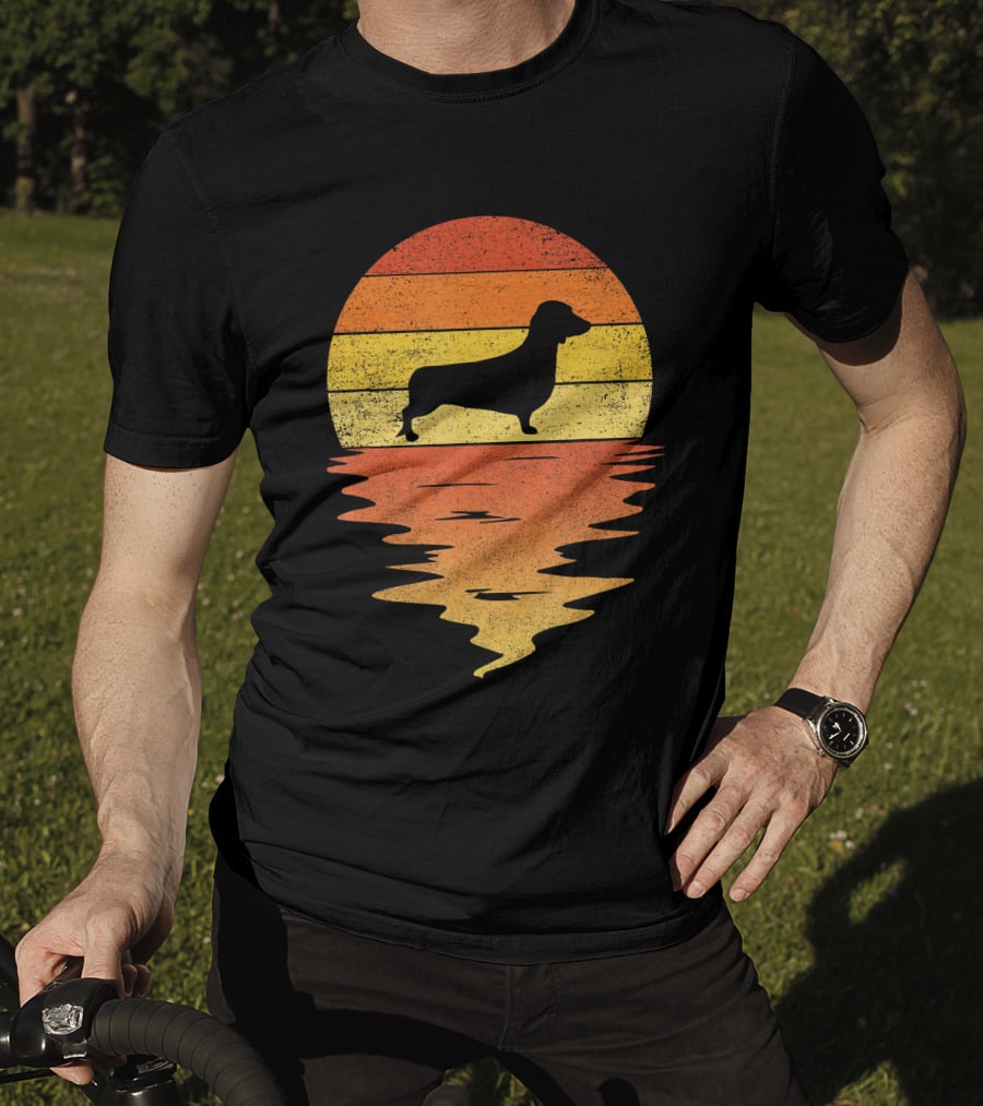 Dachshund Retro 70s Vintage Sunset T-Shirt