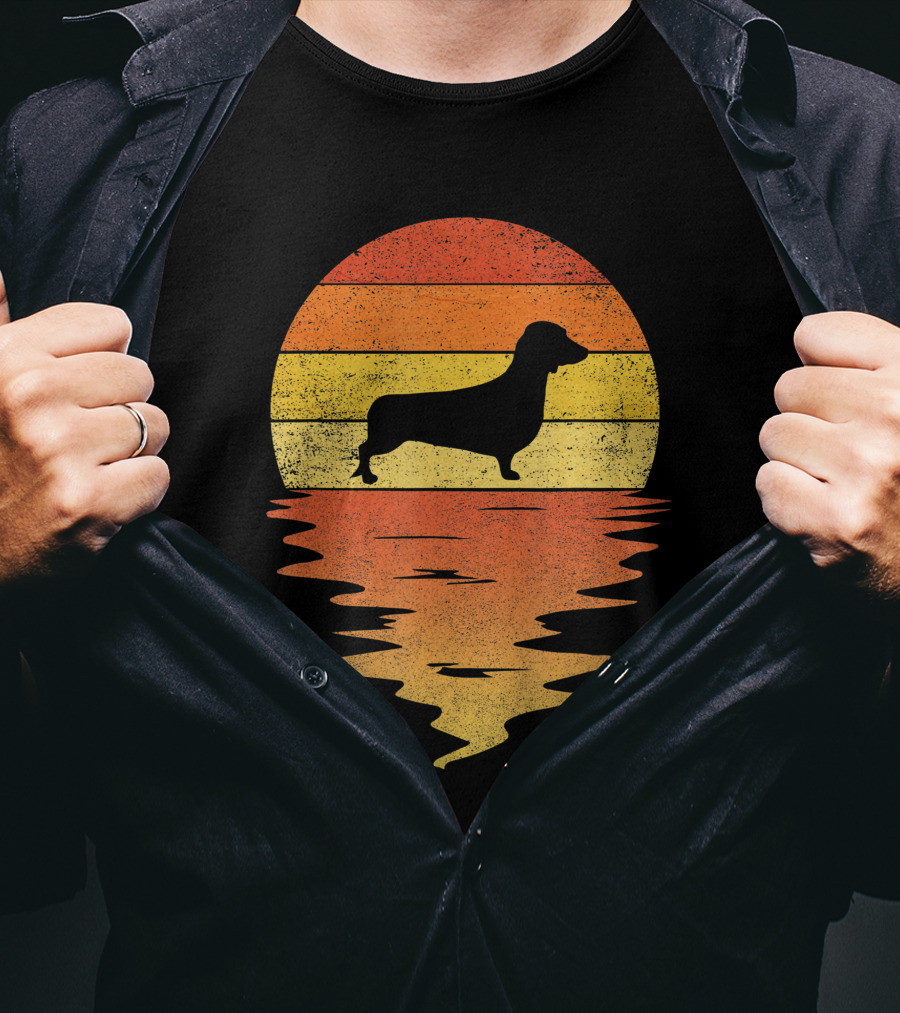 Dachshund Retro 70s Vintage Sunset T-Shirt