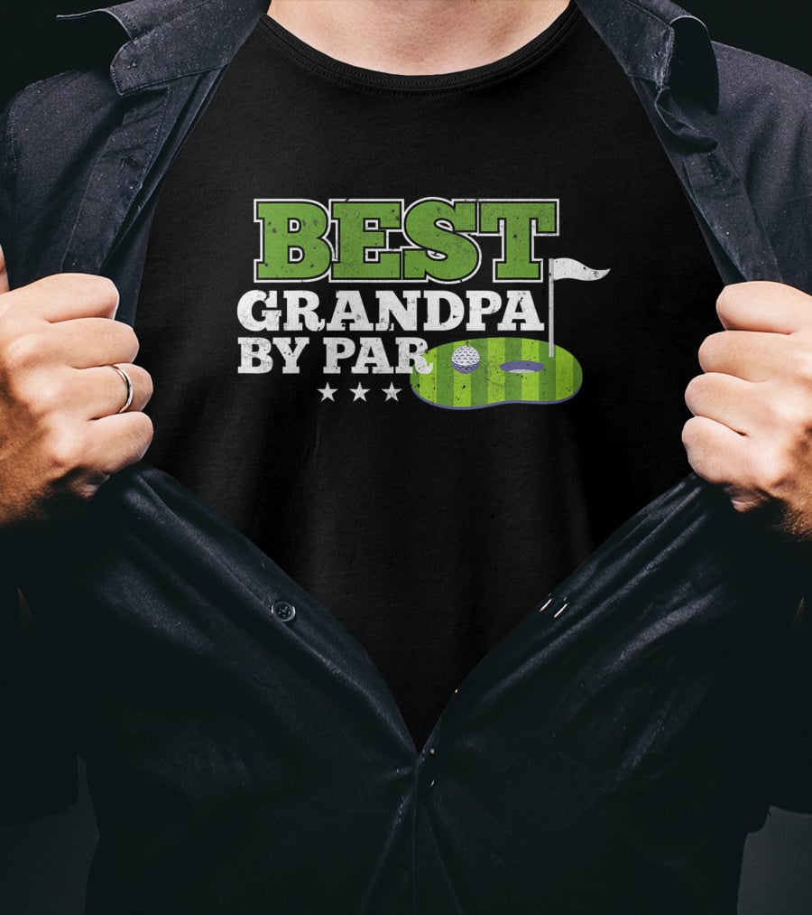 Best Grandpa By Par Golf Sports Lover Grandpa Golf Flag Stars T-Shirt