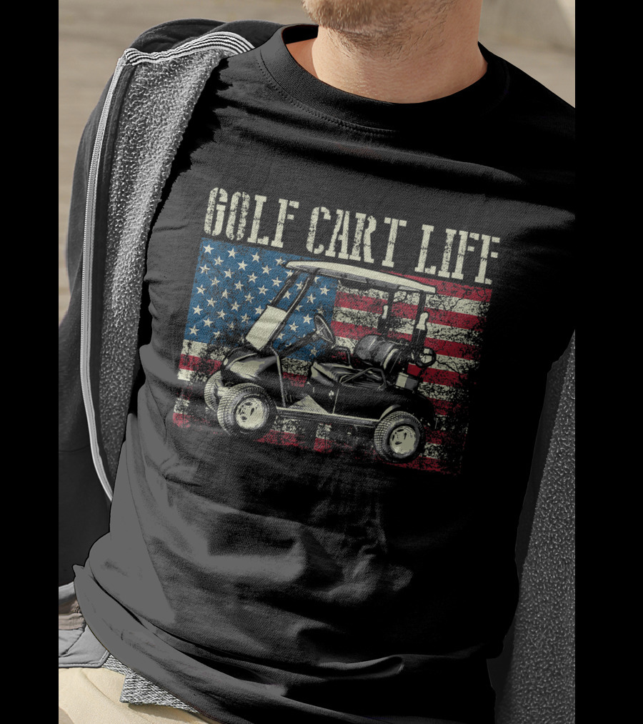 Golf Cart Life Vintage US Flag Funny Golfing T-Shirt