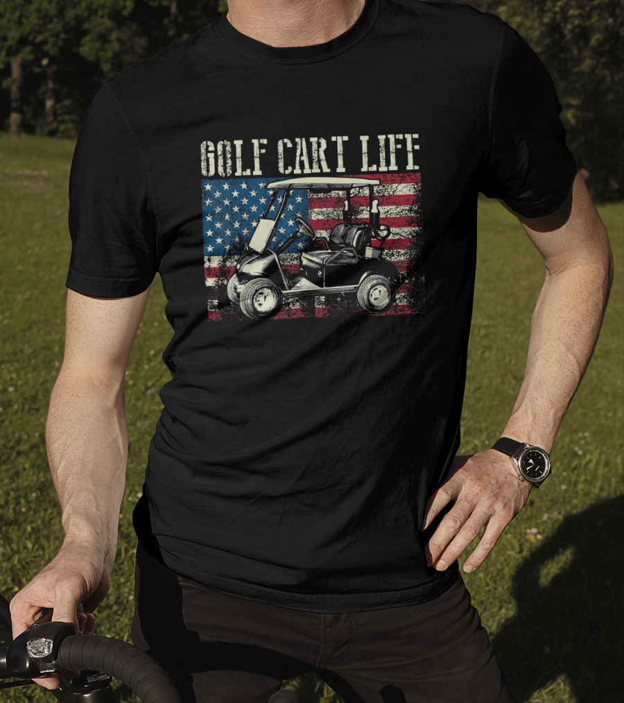 Golf Cart Life Vintage US Flag Funny Golfing T-Shirt