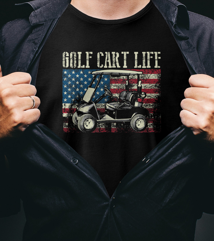 Golf Cart Life Vintage US Flag Funny Golfing T-Shirt
