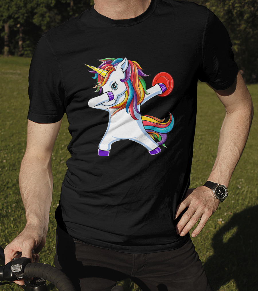 Unicorn Dabbing With Rainbow Mane Playing Disc Golf T-Shirt
