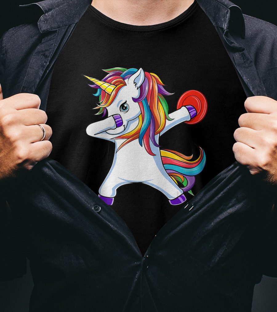 Unicorn Dabbing With Rainbow Mane Playing Disc Golf T-Shirt