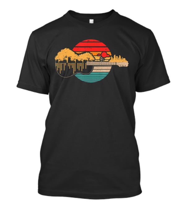Disc Golf Flying Disc Sunset Guitar Landscape City Skyline T-Shirt