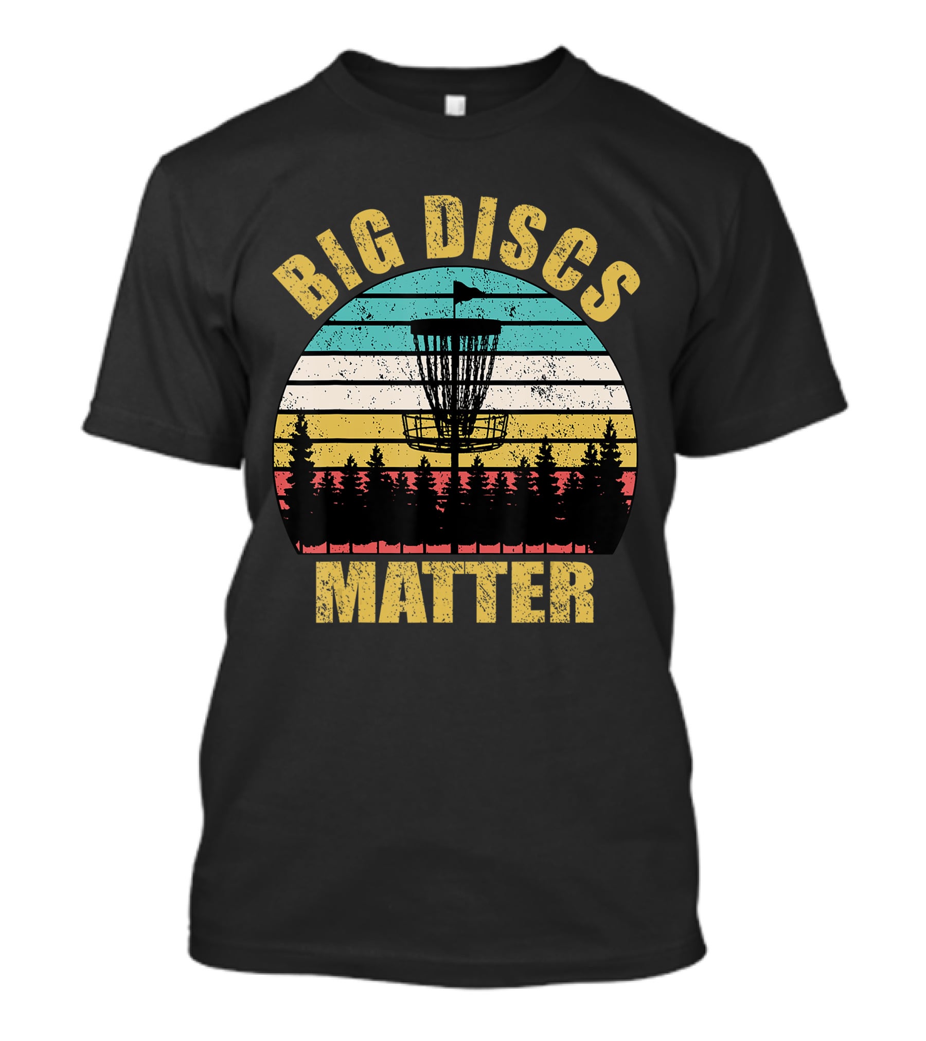 Big Discs Matter Funny Frisbee Golf Retro Sunforest Striped T-Shirt