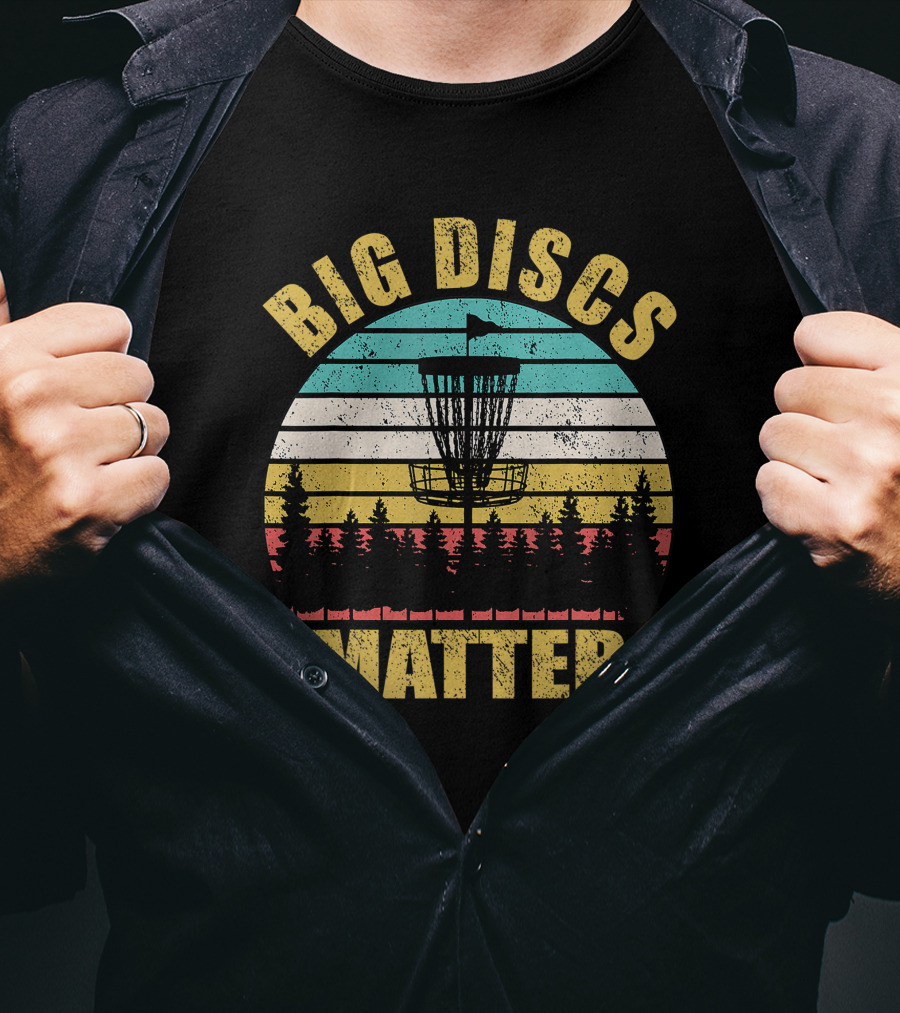 Big Discs Matter Funny Frisbee Golf Retro Sunforest Striped T-Shirt