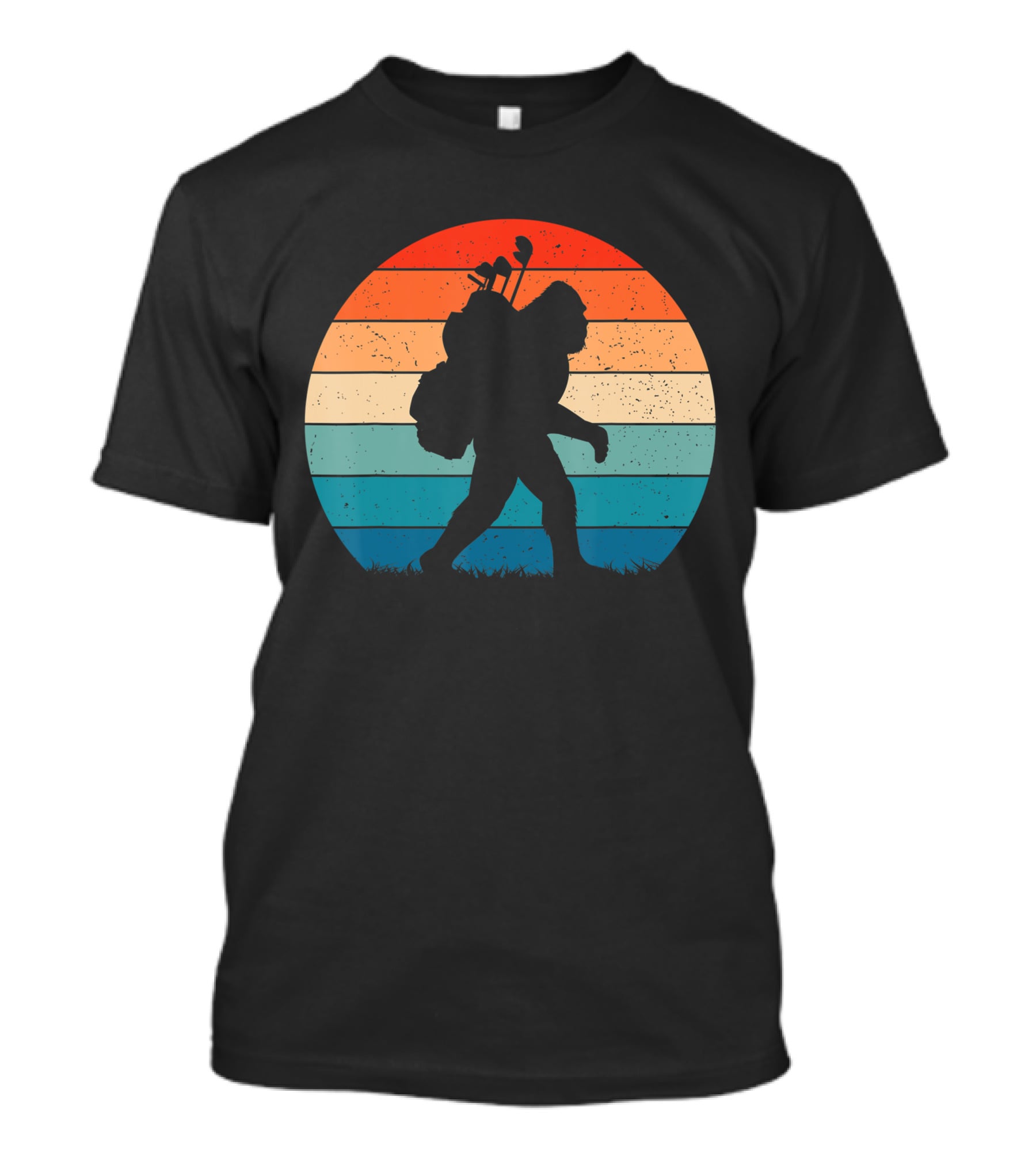 Bigfoot Sasquatch Playing Golf Retro Vintage T-Shirt