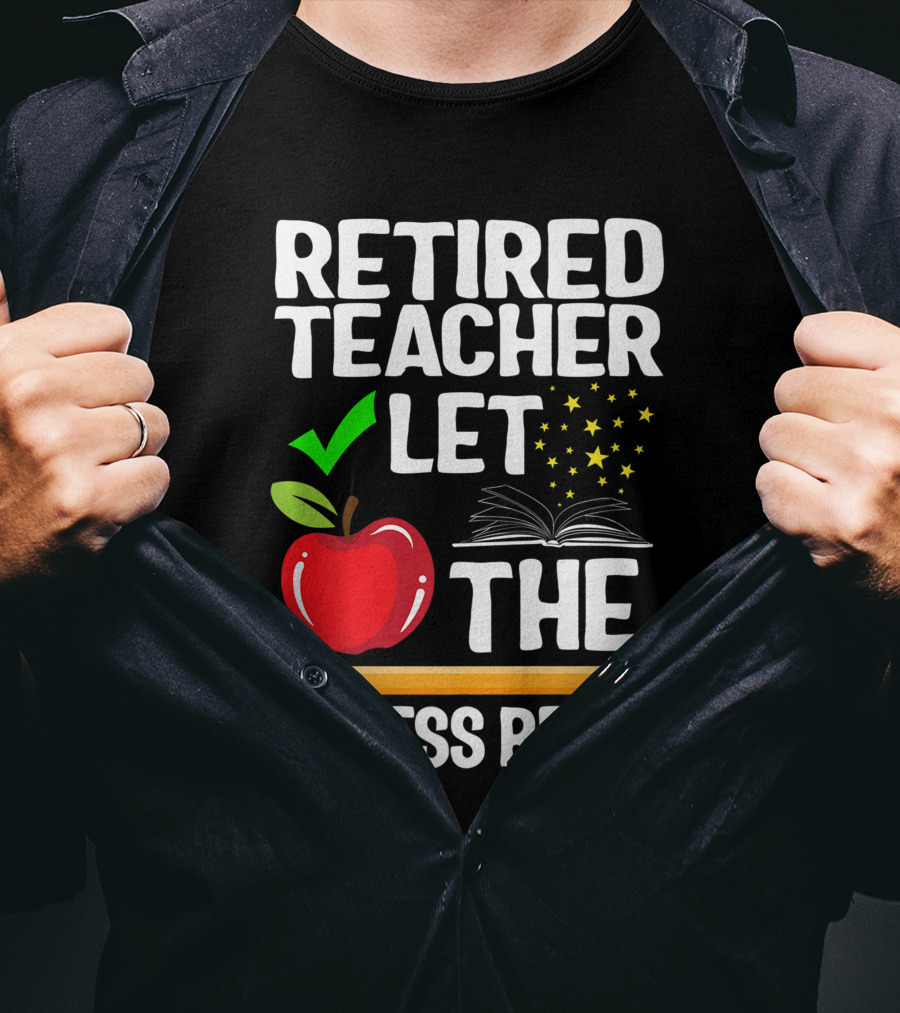 Retired Teacher Let The Recess Begin Apple Pencil Book Stars T-Shirt