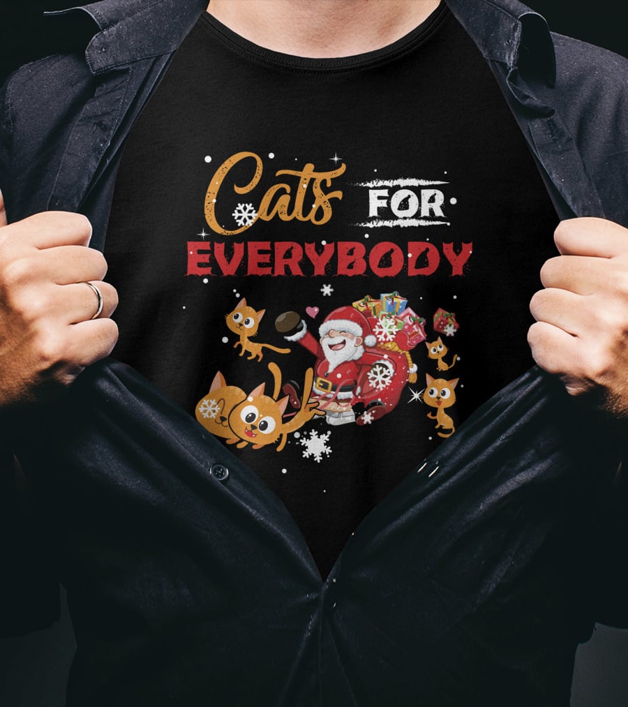 Cats For Everybody Christmas Santa With Cute Cat Lover T-Shirt