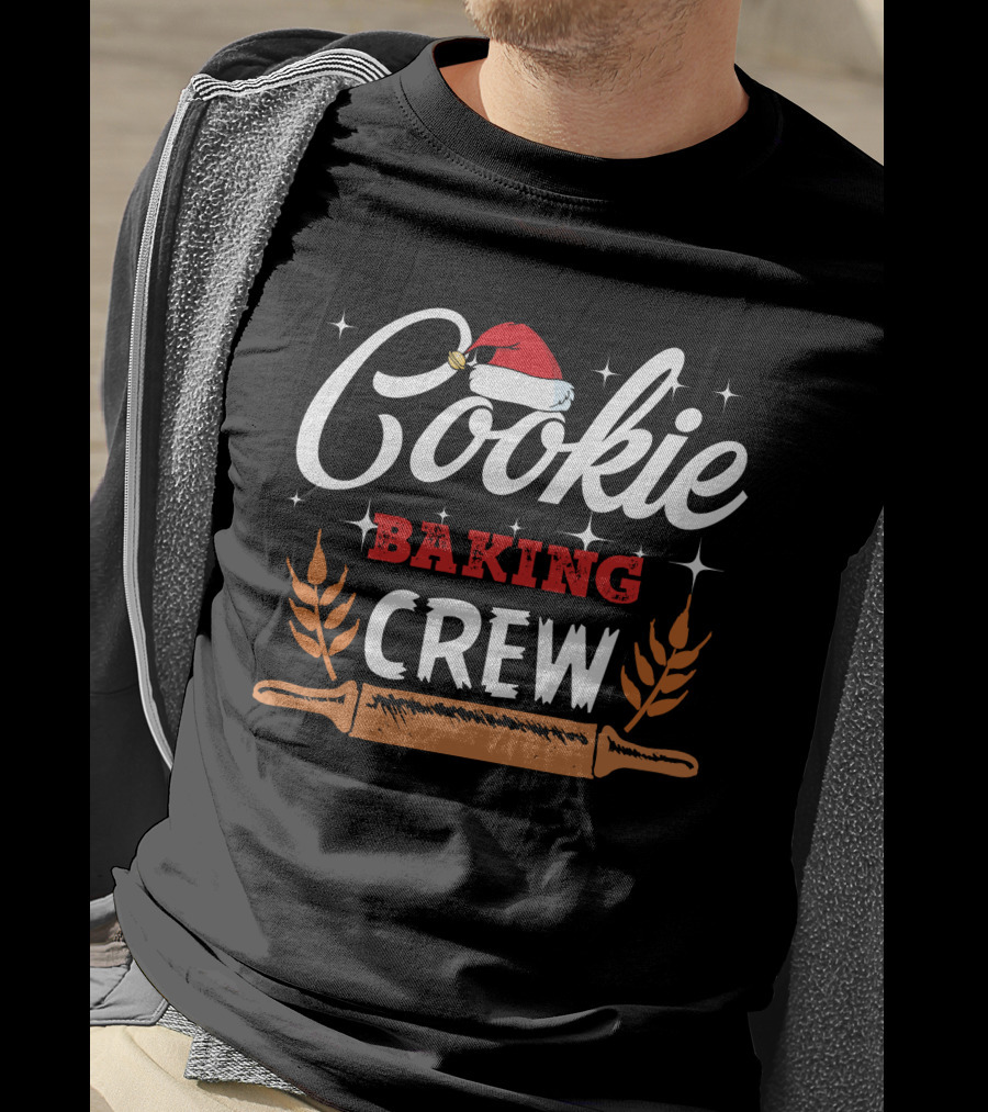 Cookie Baking Crew Christmas Holiday Santa Hat Rolling Pin T-Shirt