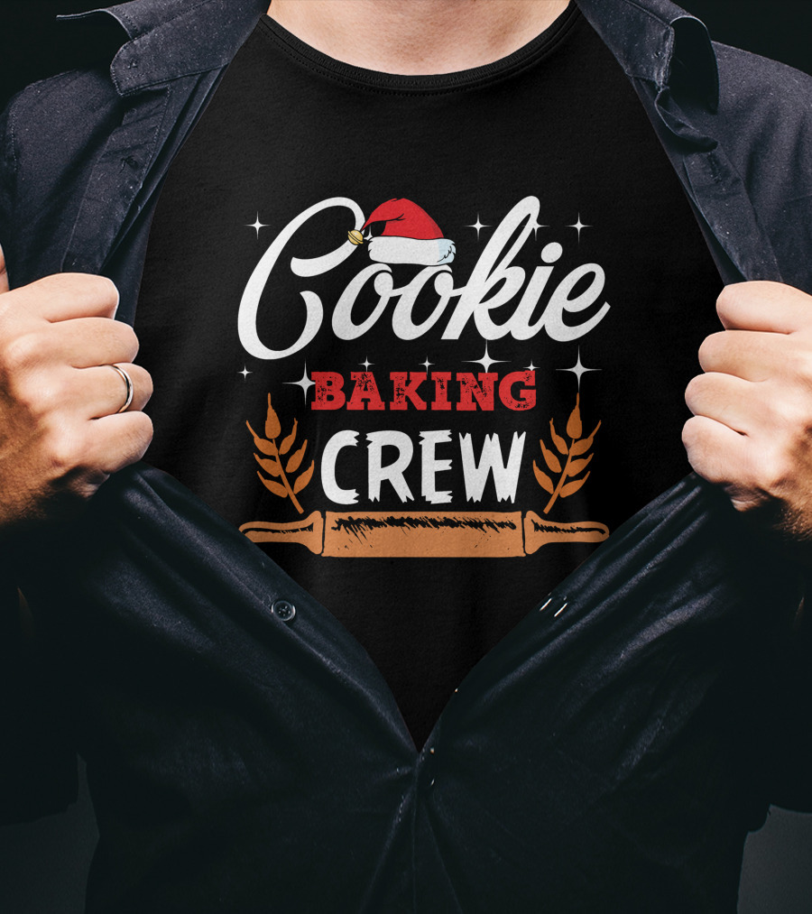 Cookie Baking Crew Christmas Holiday Santa Hat Rolling Pin T-Shirt
