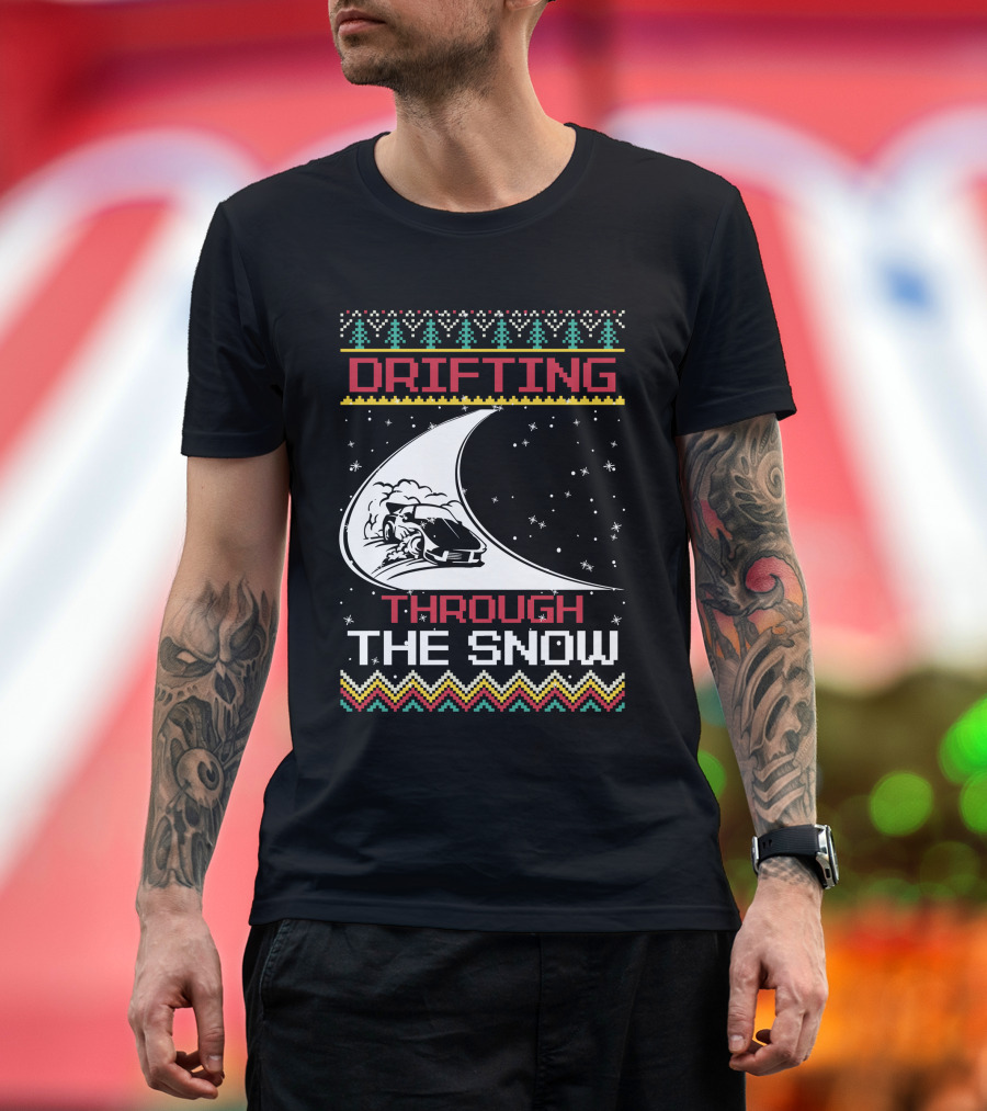 Drifting Through The Snow Racing Car Christmas Trees Snowflakes T-Shirt