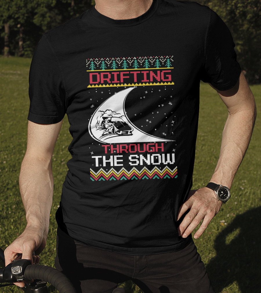Drifting Through The Snow Racing Car Christmas Trees Snowflakes T-Shirt