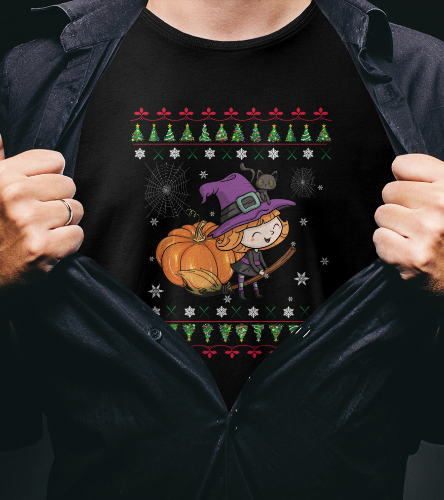 Cute Witch And Pumpkin Halloween Ugly T-Shirt