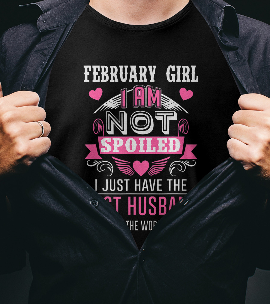 February Girl I Am Not Spoiled I Just Have The Best Husband In The World Hearts Wings T-Shirt