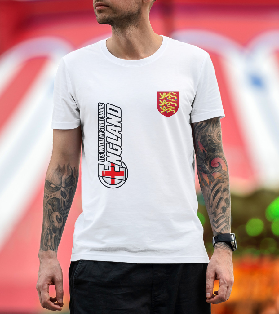 England It's Where My Story Begins Three Lions Crest T-Shirt