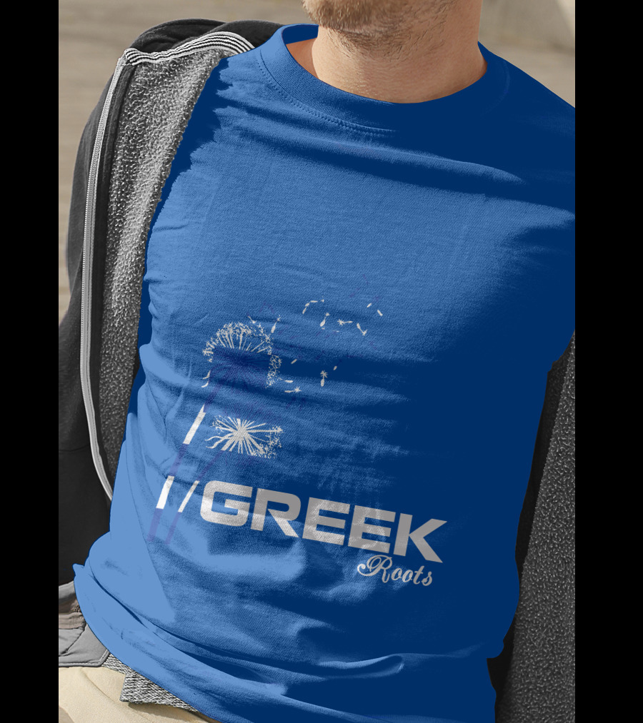 GREEK ROOTS Dandelion Blossom Blue Background T-Shirt