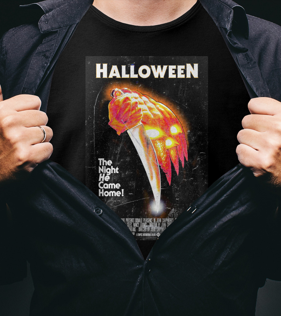Halloween The Night He Came Home Knife Pumpkin Mask T-Shirt