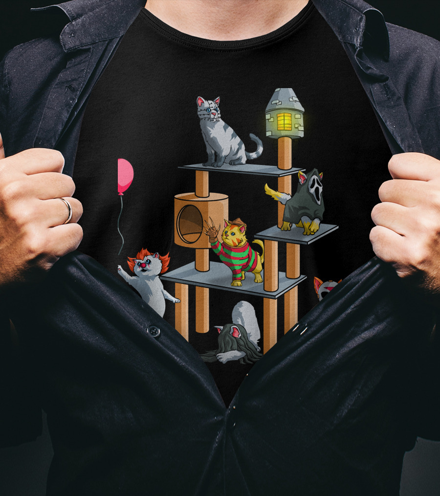 Horror Cats 02 Creepy Clown Balloon Masked Nightmare Play Tower T-Shirt