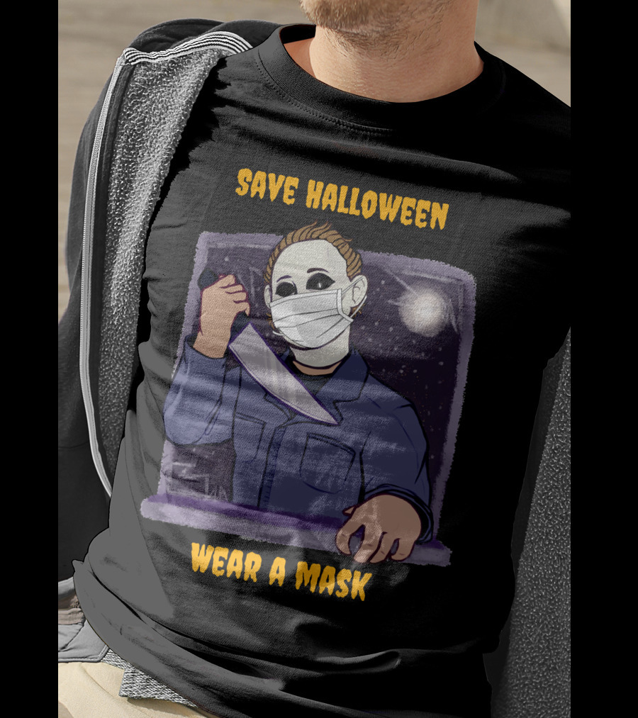 Michael Myers Save Halloween Wear A Mask Horror Knife Scene T-Shirt