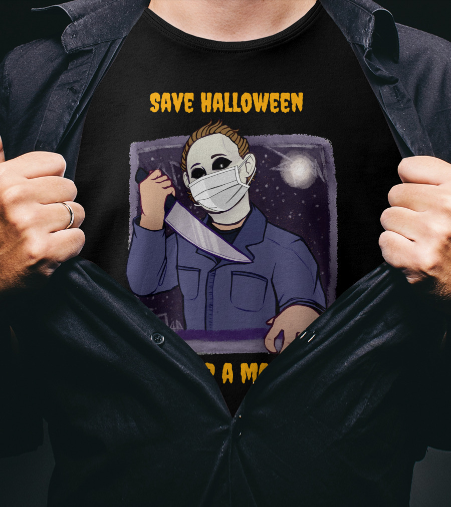 Michael Myers Save Halloween Wear A Mask Horror Knife Scene T-Shirt