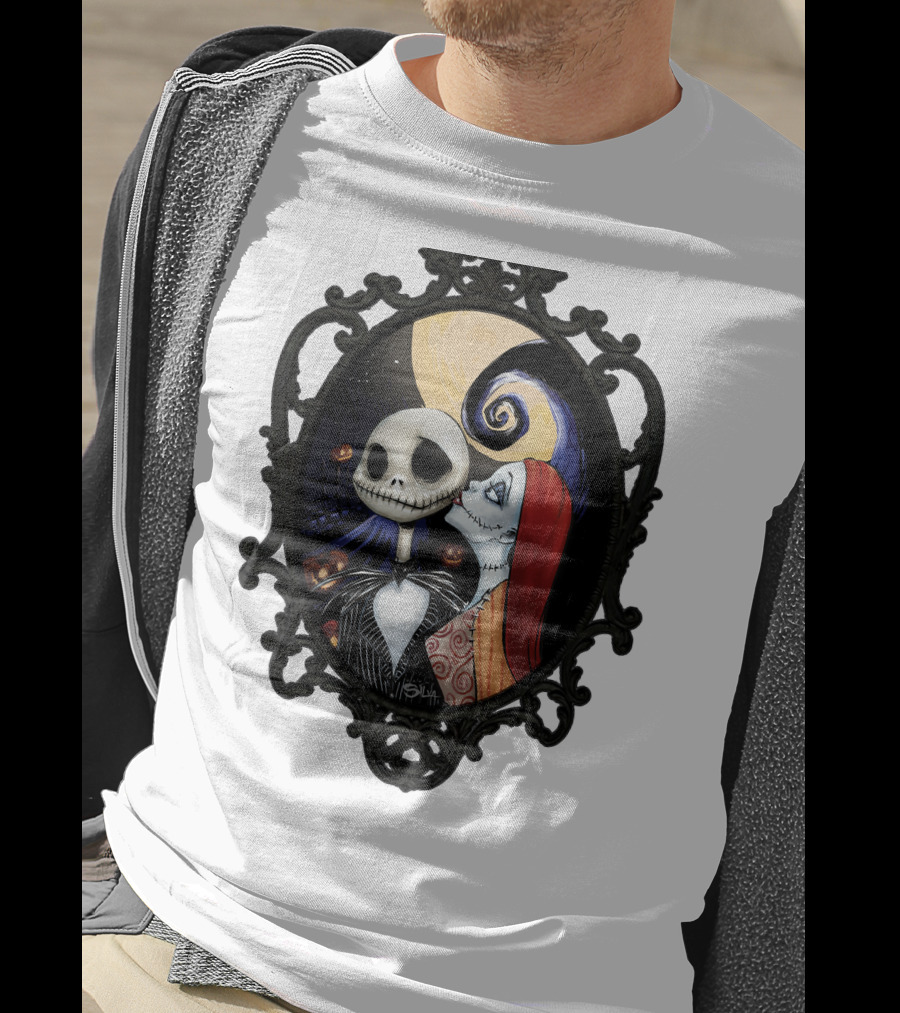 Jack And Sally Nightmare Before Christmas Moonlit Embrace T-Shirt