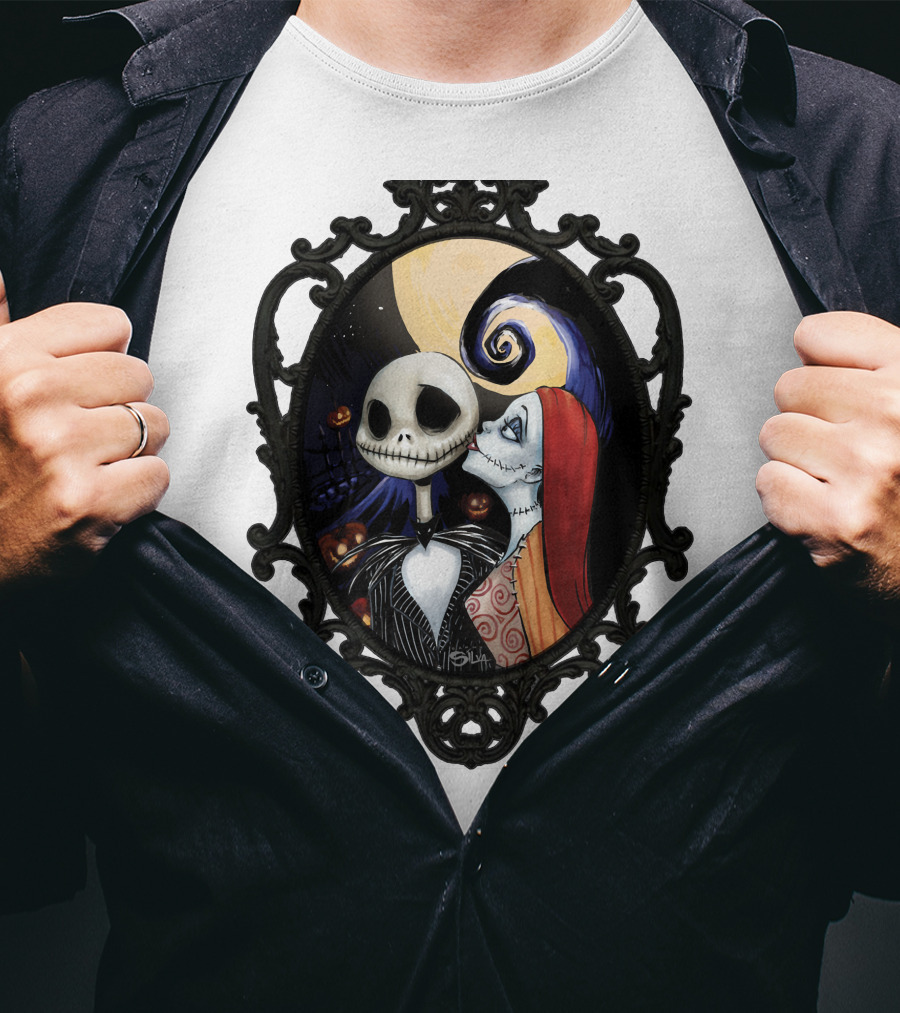 Jack And Sally Nightmare Before Christmas Moonlit Embrace T-Shirt