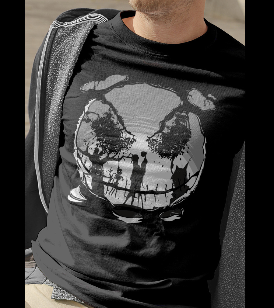 Jack And Sally Embrace In Spooky Forest Scene T-Shirt