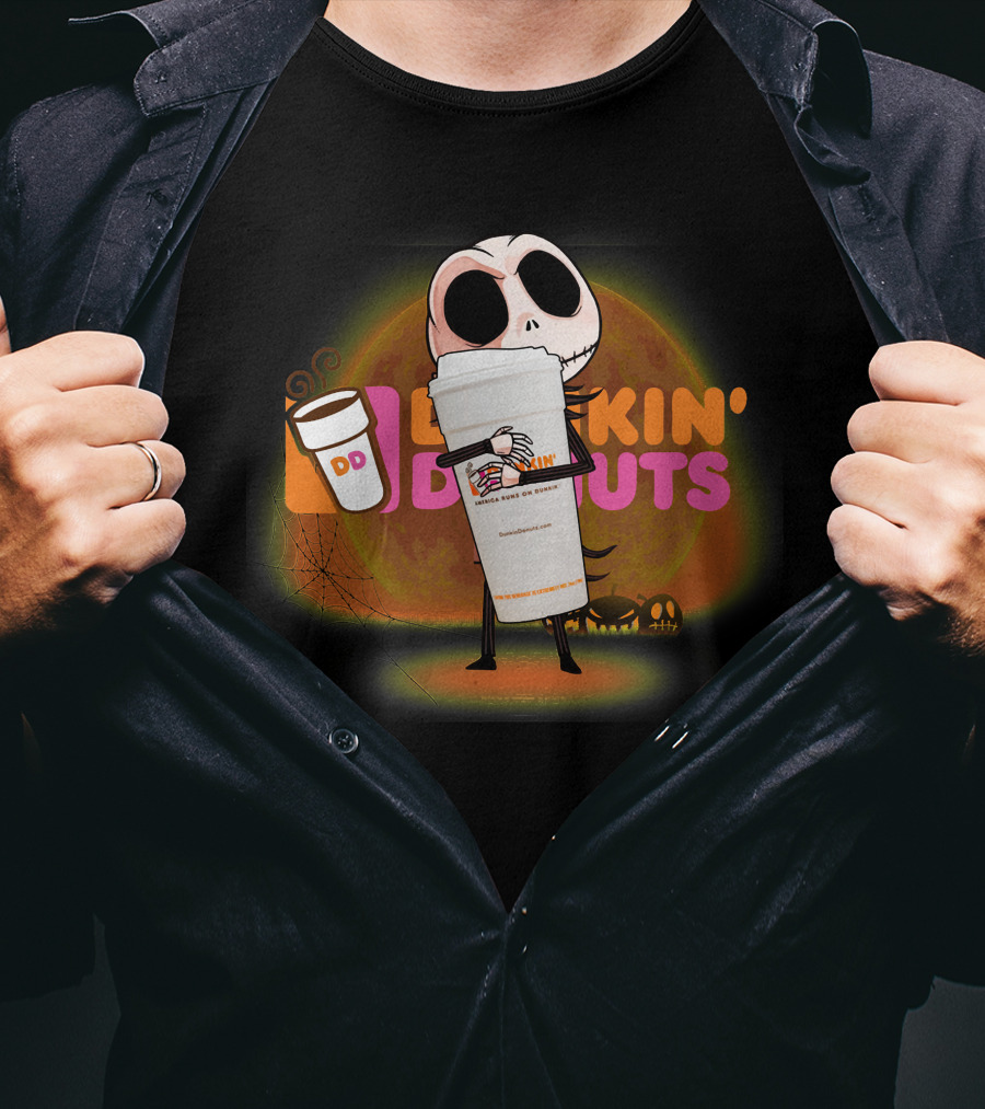 Jack Skellington Dunkin Donuts Halloween Coffee Moon T-Shirt