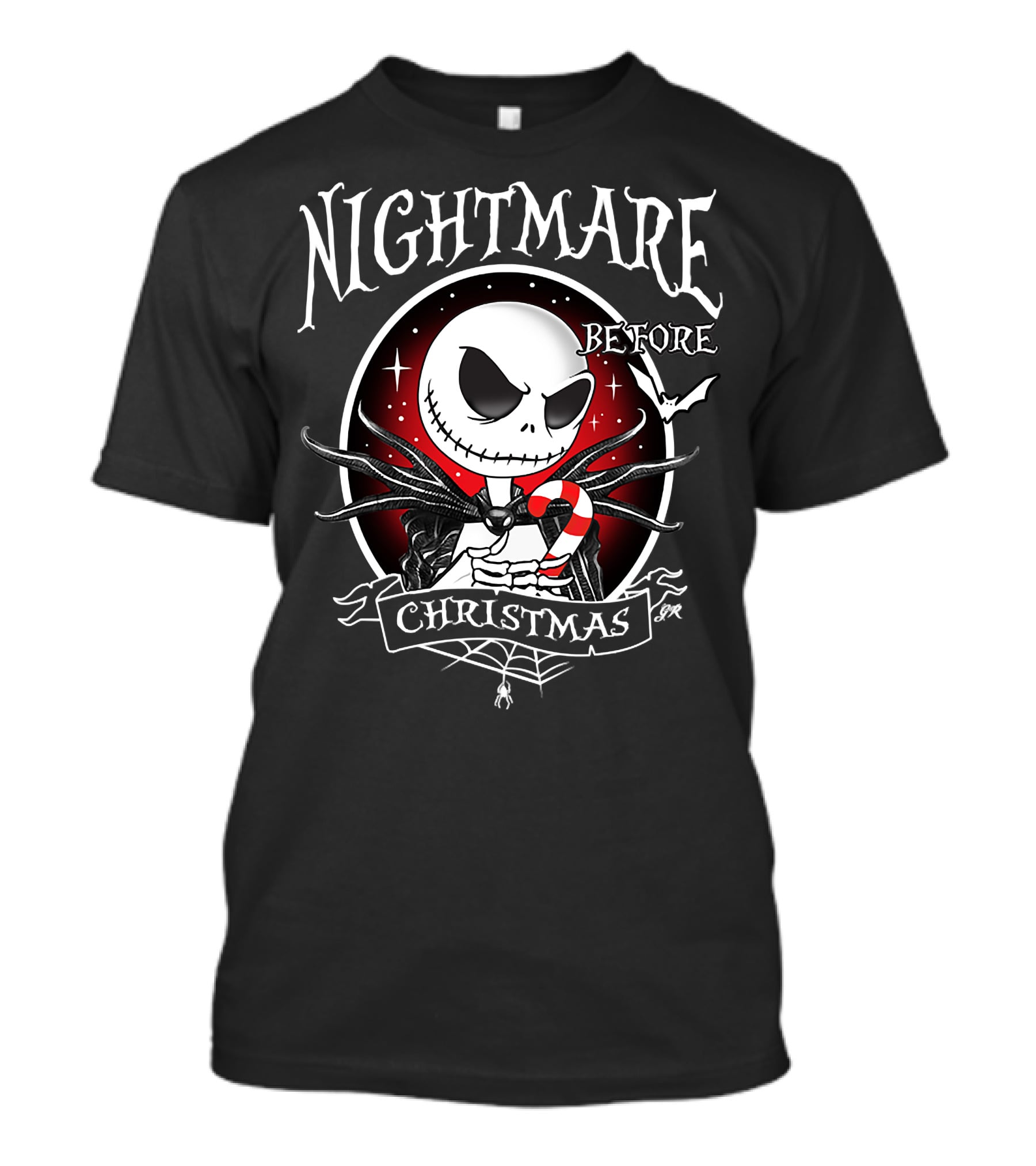 Jack Skellington Holding Candy Cane With Bat Nightmare Before Christmas T-Shirt