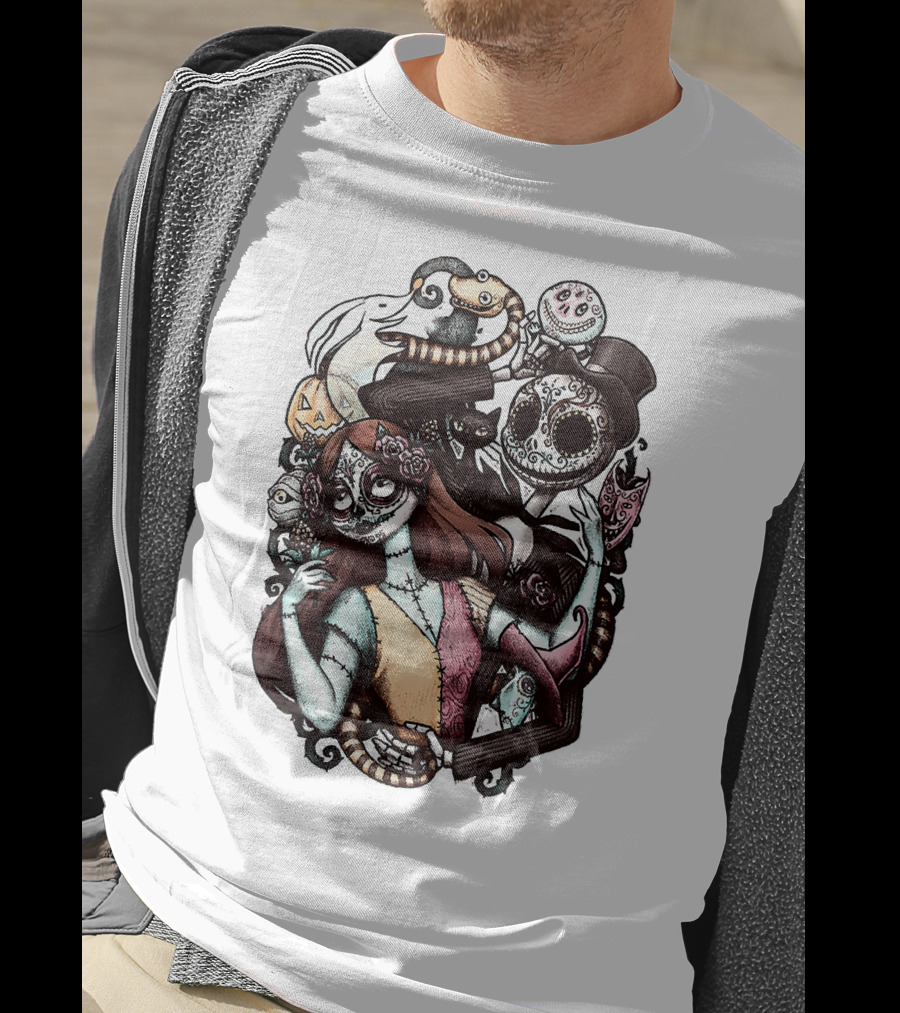 Jack Skellington Sally Zero Nightmare Before Christmas Día De Los Muertos T-Shirt