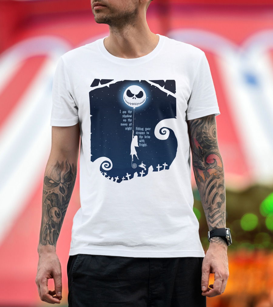 Jack Skellington Sally Zero Shadow On The Moon At Night Filling Your Dreams With Fright T-Shirt