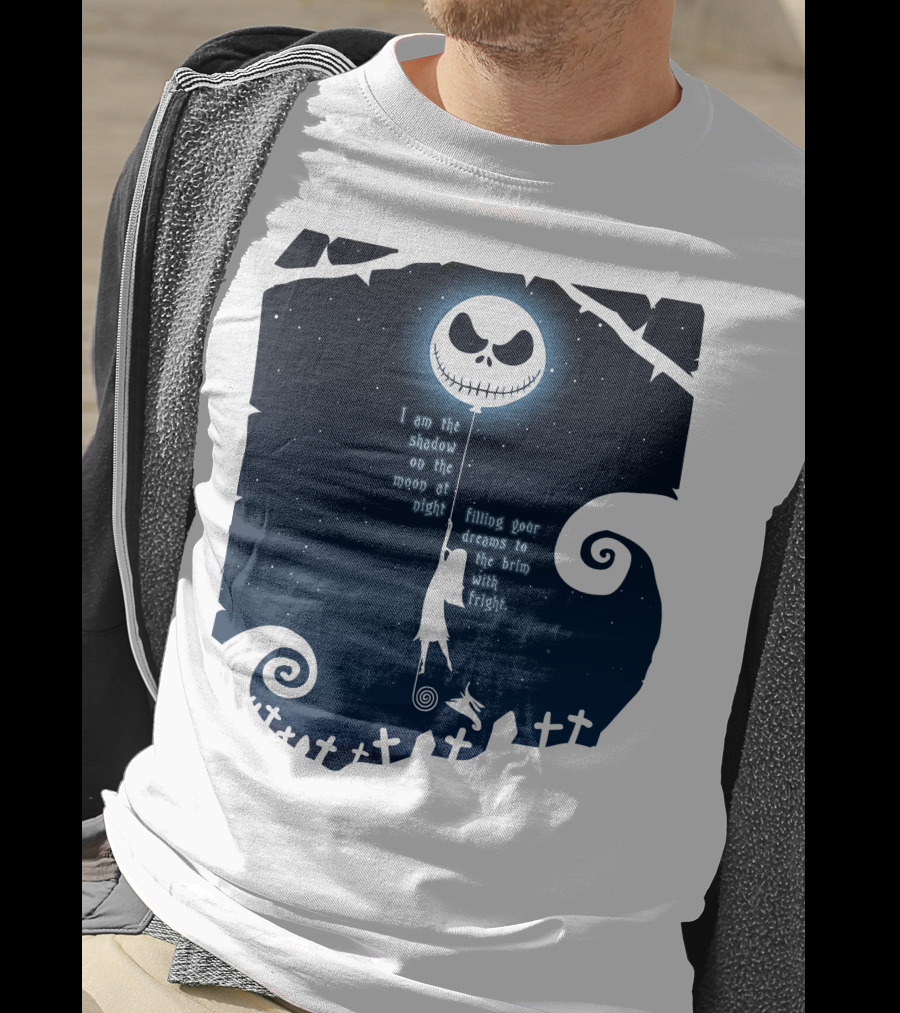 Jack Skellington Sally Zero Shadow On The Moon At Night Filling Your Dreams With Fright T-Shirt