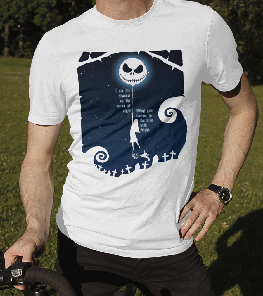 Jack Skellington Sally Zero Shadow On The Moon At Night Filling Your Dreams With Fright T-Shirt