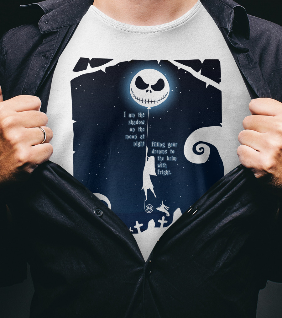 Jack Skellington Sally Zero Shadow On The Moon At Night Filling Your Dreams With Fright T-Shirt