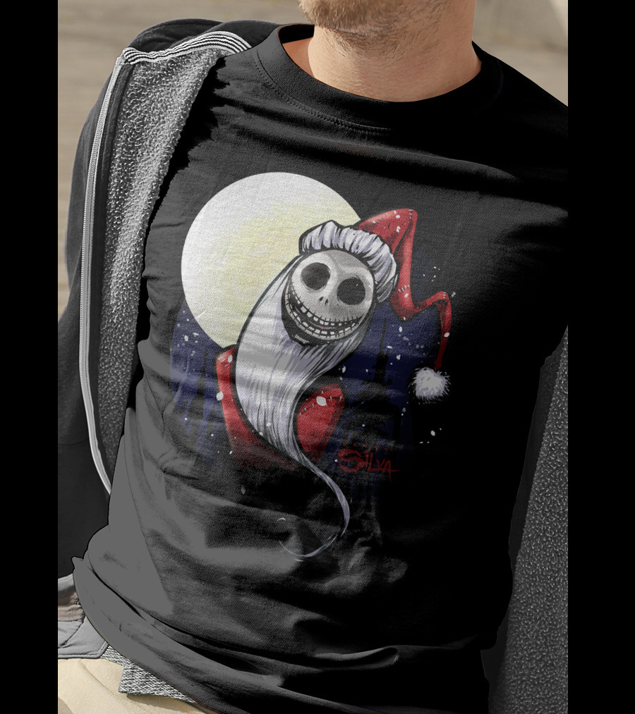 Santa Jack Skellington Moon Silva T-Shirt