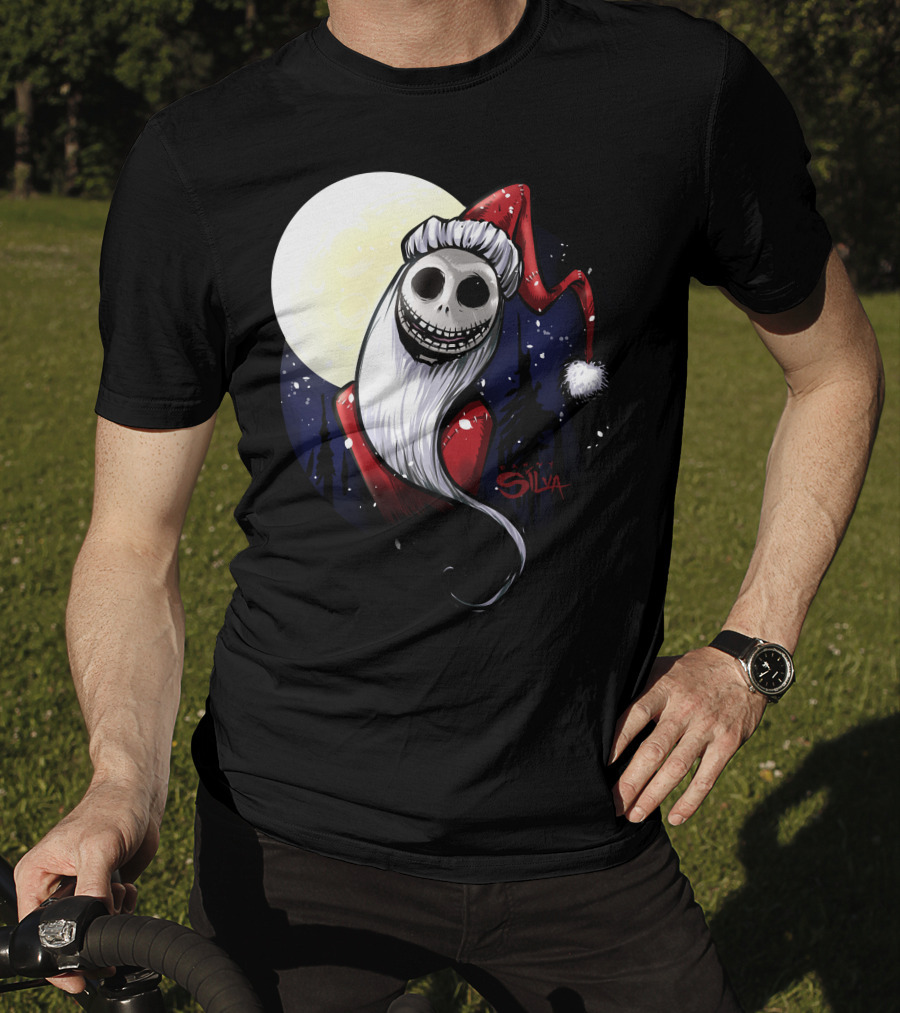 Santa Jack Skellington Moon Silva T-Shirt