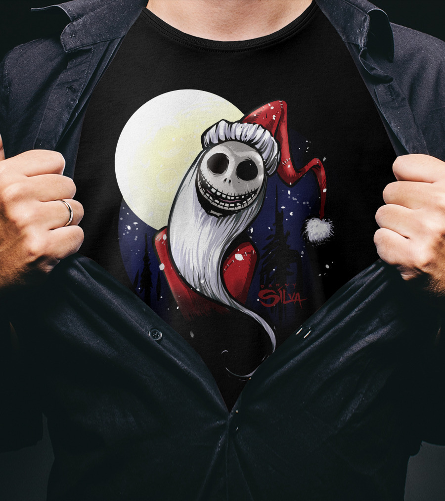 Santa Jack Skellington Moon Silva T-Shirt