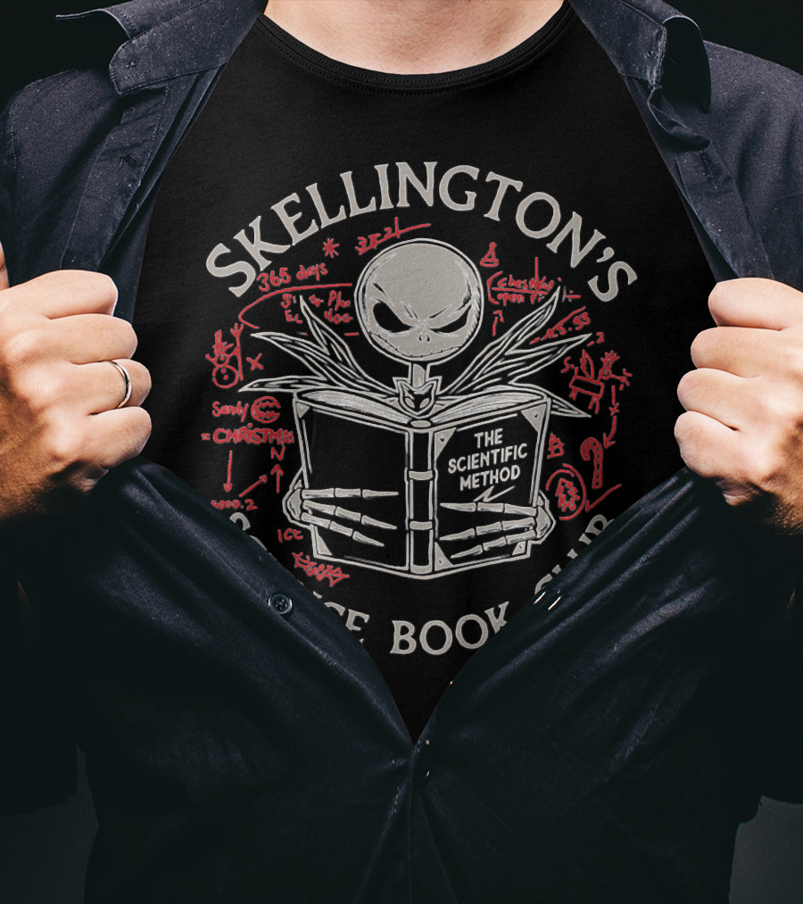 Skellington's Scientific Method Halloween Christmas Science Book Club T-Shirt